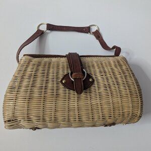 Vintage 1970s "Styled by Encore" Wicker & Leather Basket Purse -Cottagecore/Boho